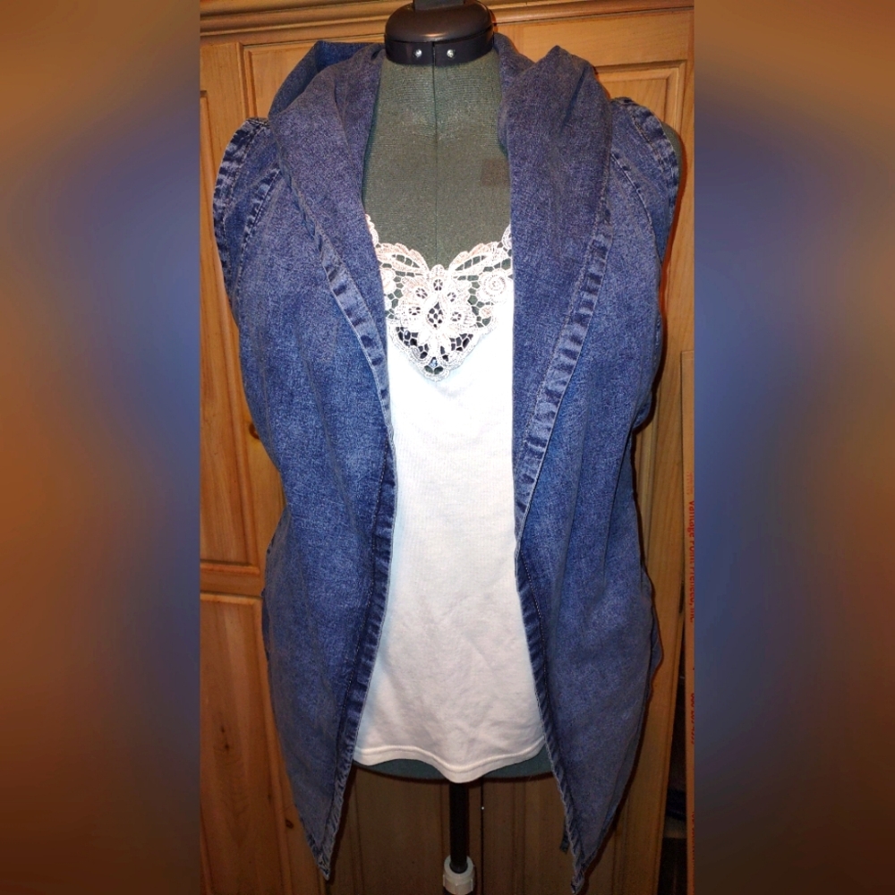 RedFox Ladies Denim Jean Sleeveless Hoodie